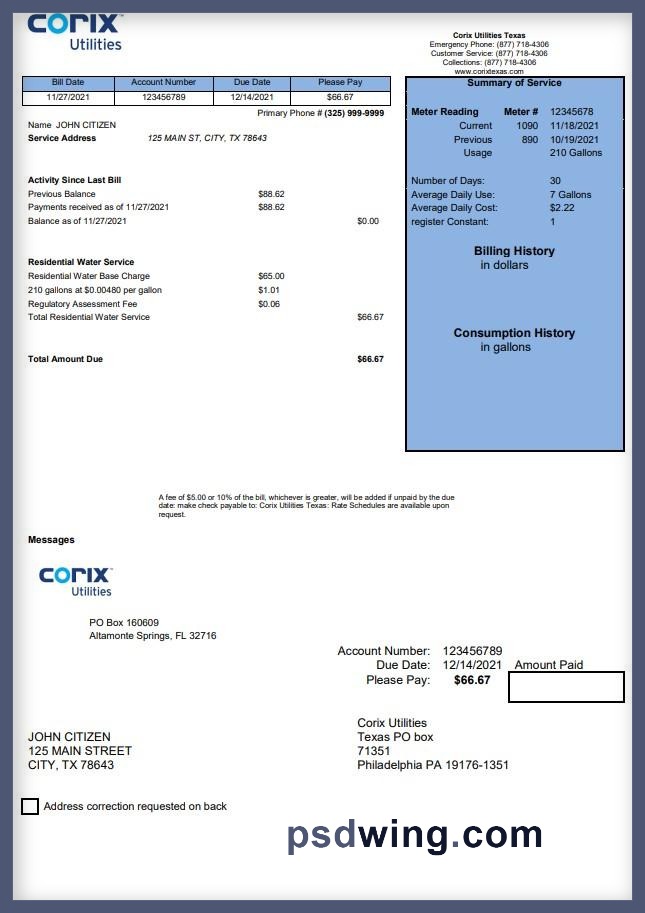 USA Corix Utilities Bill